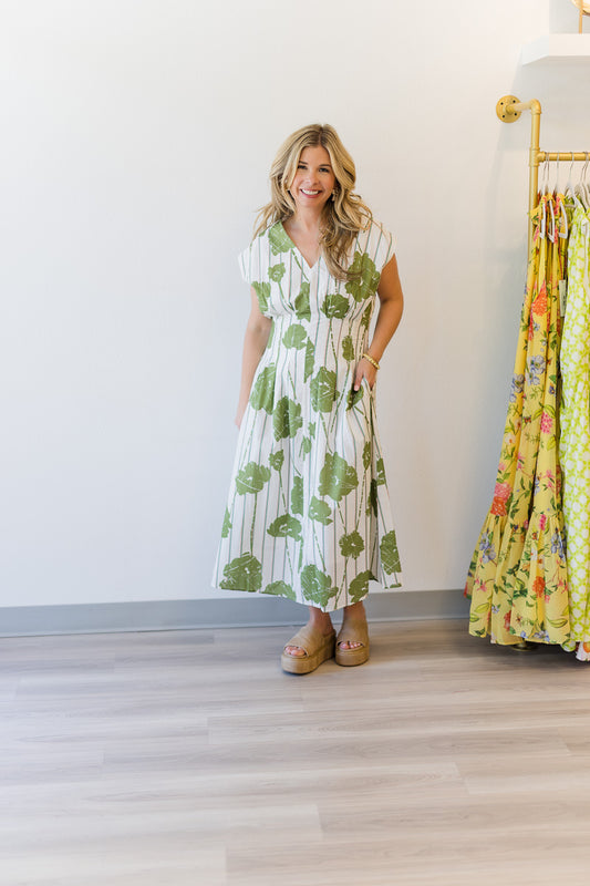 Green Garden Stroll Midi Dress