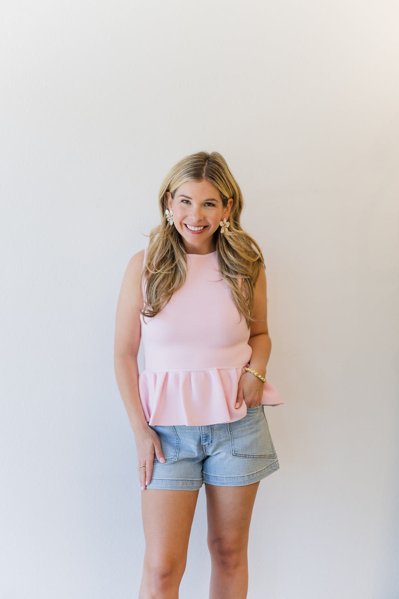 Pretty in Pink Peplum Knit Top