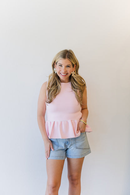 Pretty in Pink Peplum Knit Top