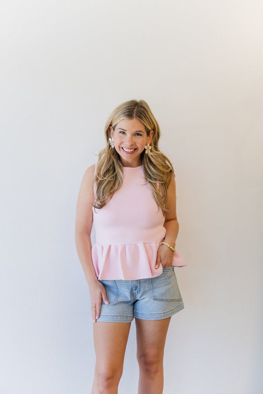 Pretty in Pink Peplum Knit Top