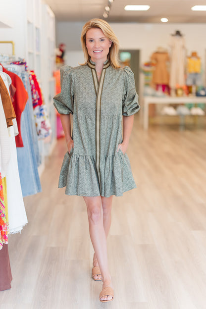Sadie Dress in Green Tonal Monogram