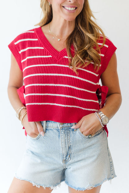 Side Tie Sweater Vest in Red