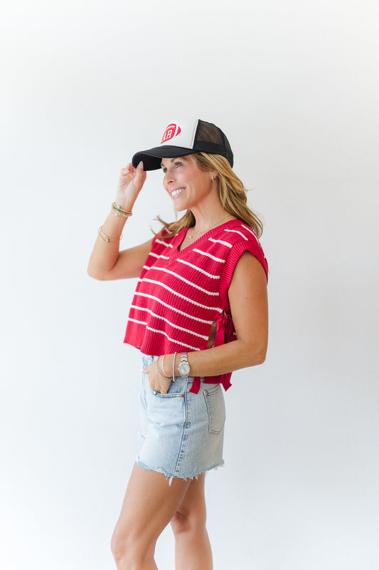 Side Tie Sweater Vest in Red