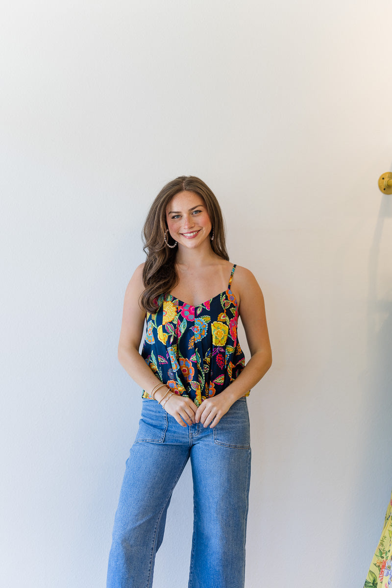 Midnight Bloom Pleated Tank