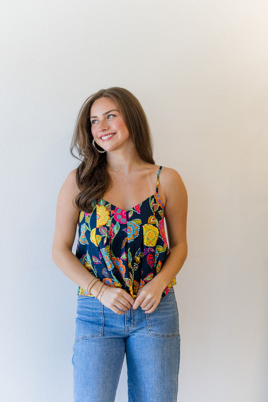 Midnight Bloom Pleated Tank
