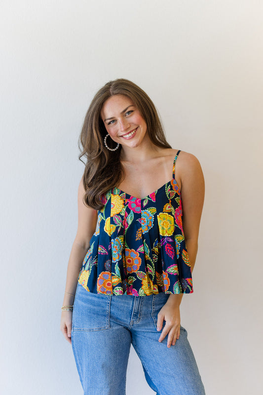 Midnight Bloom Pleated Tank