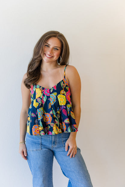 Midnight Bloom Pleated Tank