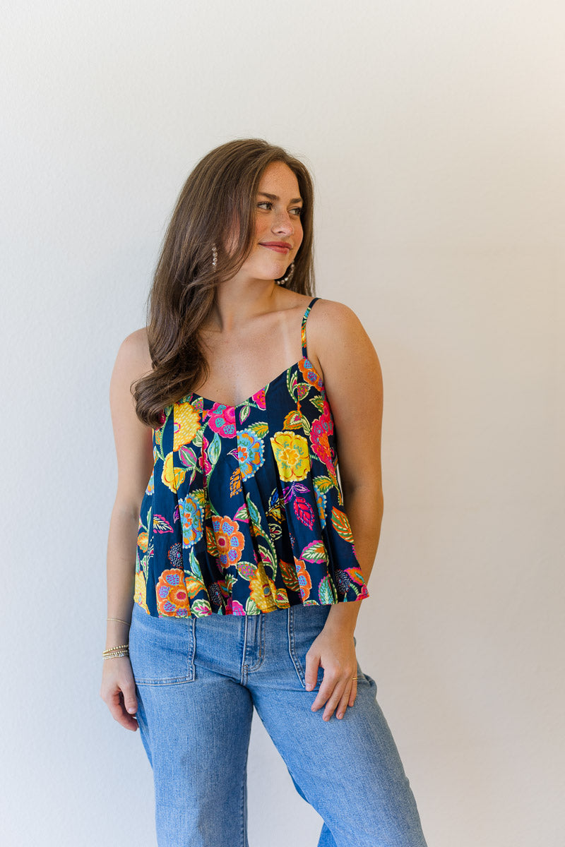 Midnight Bloom Pleated Tank