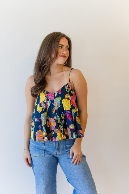 Midnight Bloom Pleated Tank