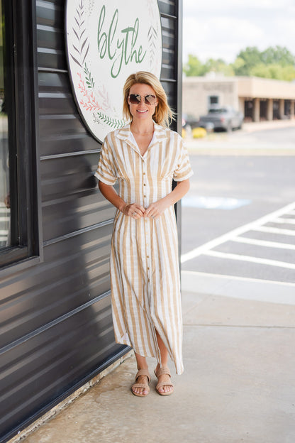 Georgia Dress in Sand Stripe