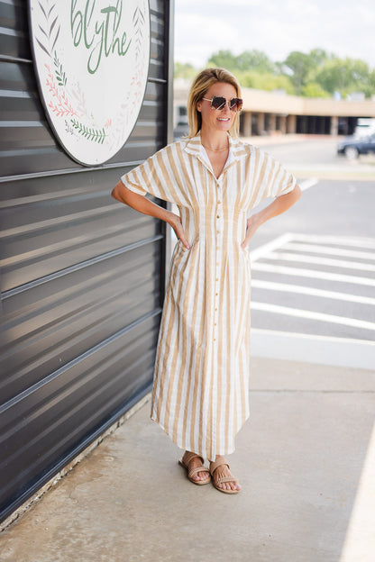 Georgia Dress in Sand Stripe