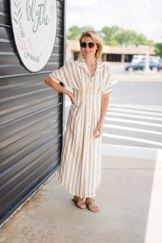 Georgia Dress in Sand Stripe