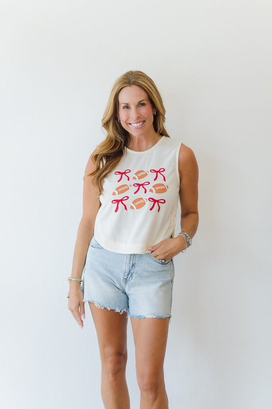 Ribbon & Football Game Day Sleeveless Top