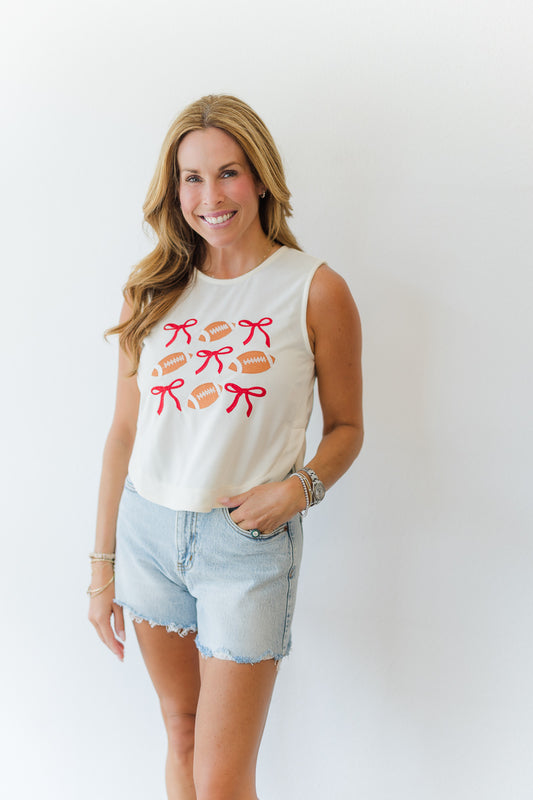 Ribbon & Football Game Day Sleeveless Top