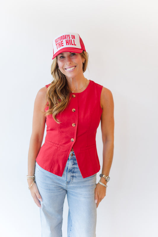 Denim Vest Top in Red
