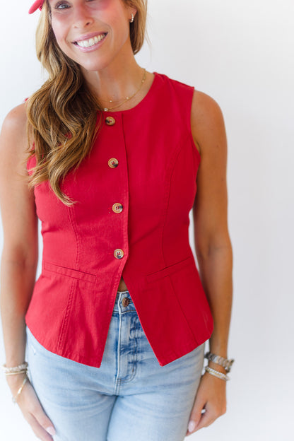 Denim Vest Top in Red
