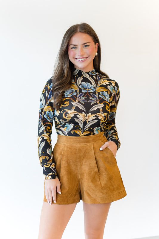 Black Flowerful Garden Jersey Blouse
