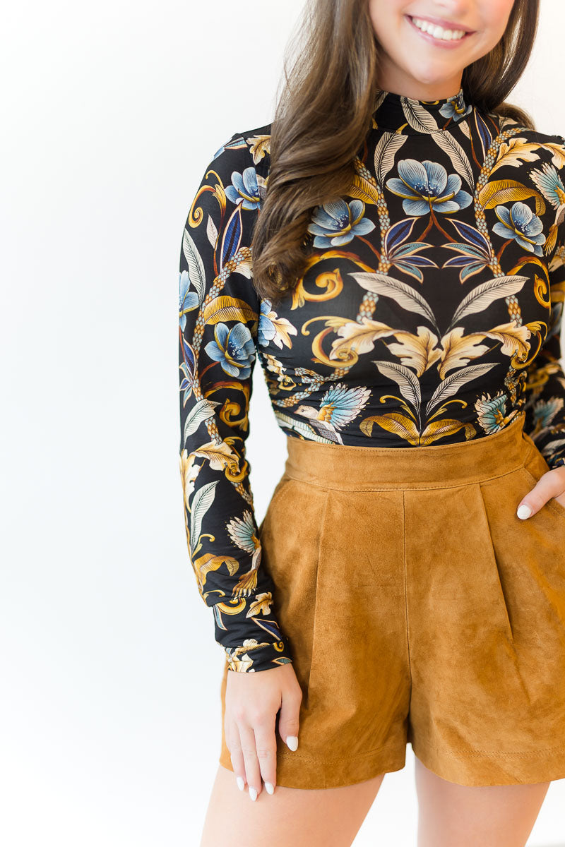Black Flowerful Garden Jersey Blouse