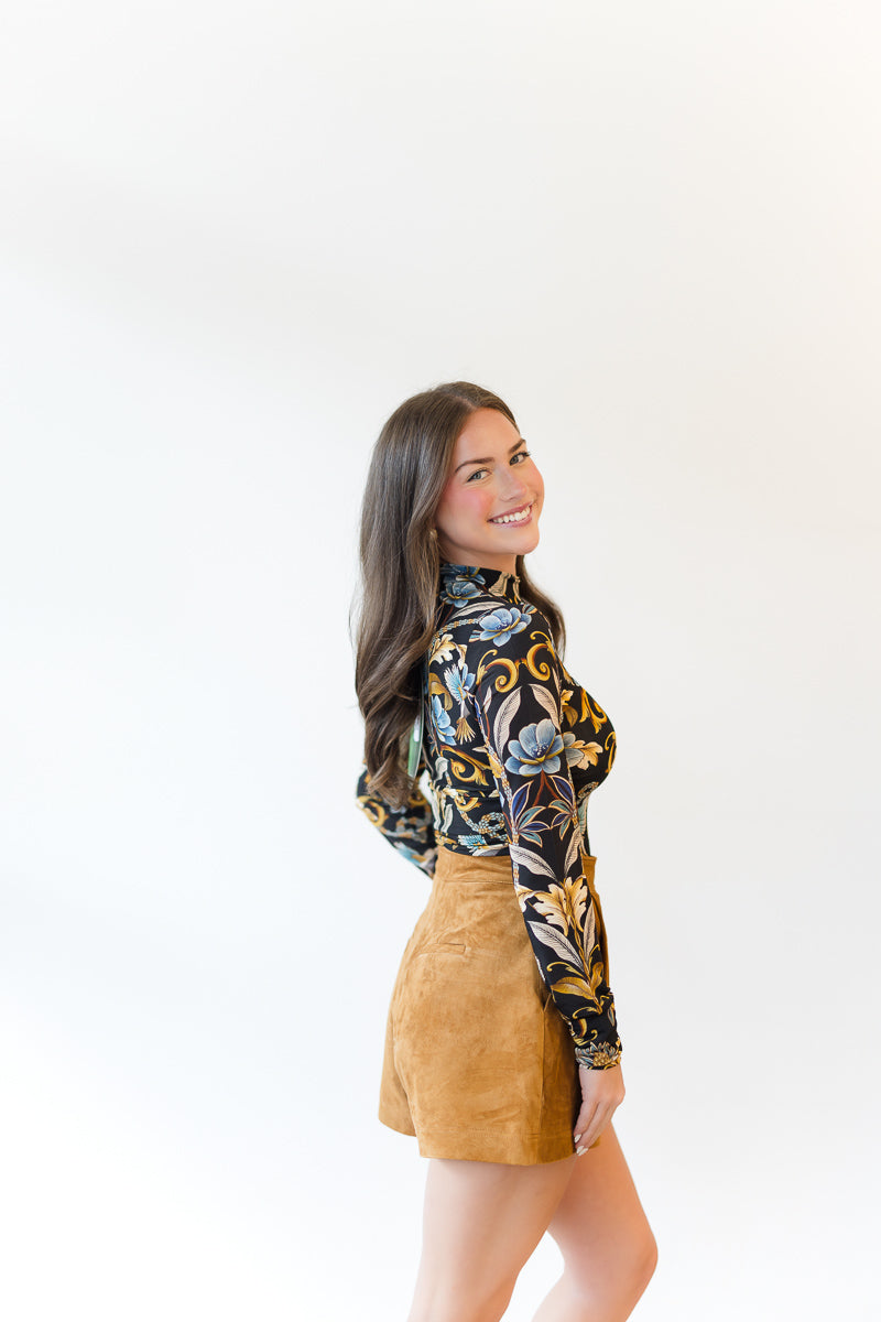 Black Flowerful Garden Jersey Blouse