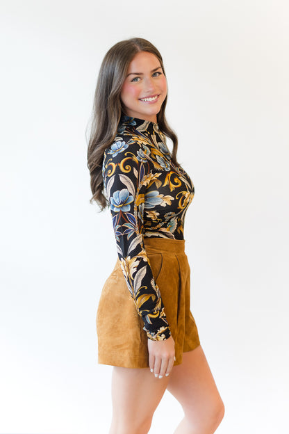 Black Flowerful Garden Jersey Blouse