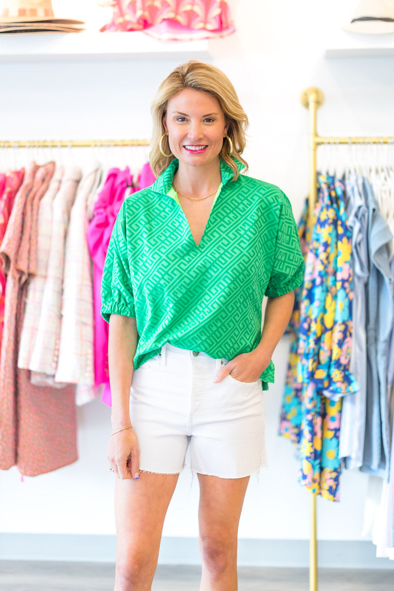 Poppy Top in Fairway Green Monogram