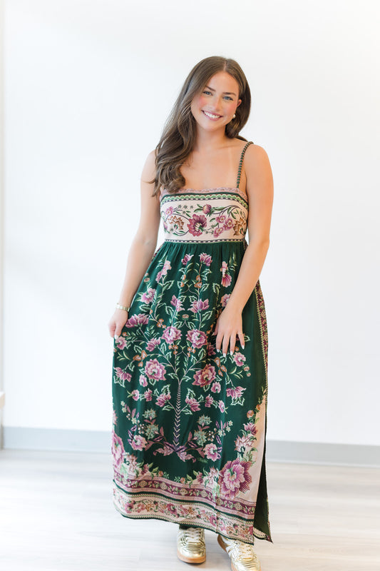 Green Flowering Garden Tree Sleveeless Midi Dress