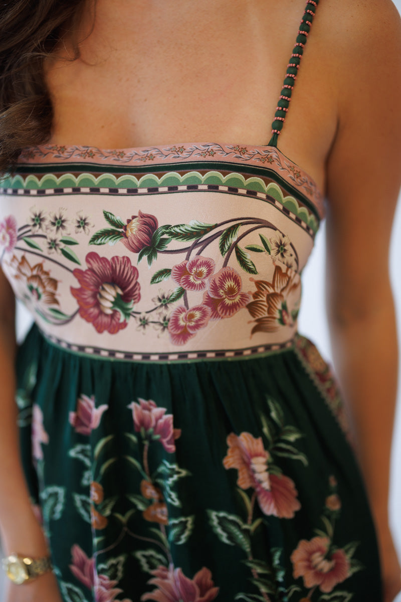 Green Flowering Garden Tree Sleveeless Midi Dress