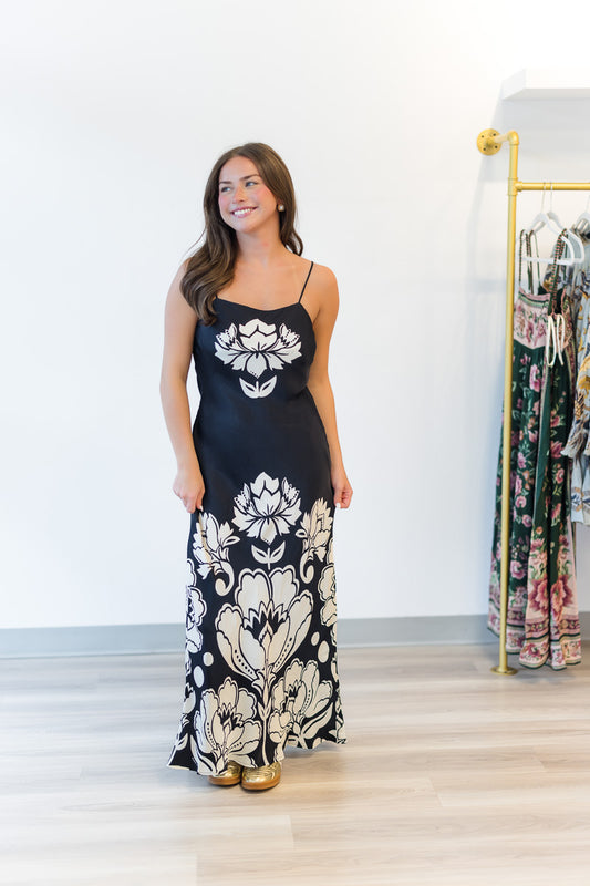 Arabesque Maxi Slipdress in Black