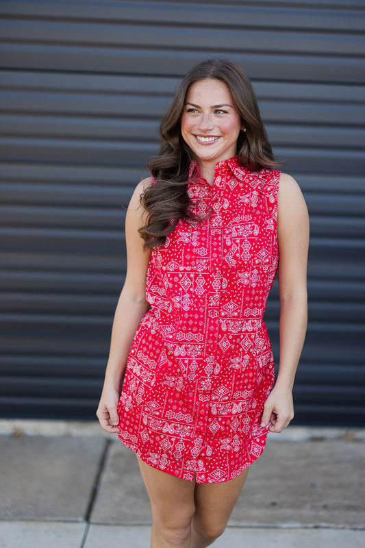 Alice Red Bandana Sleeveless Romper
