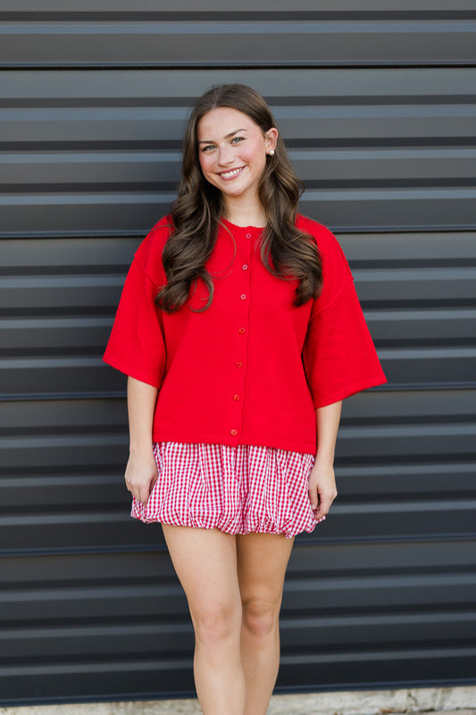 Rose Gingham Bubble Mini Skirt