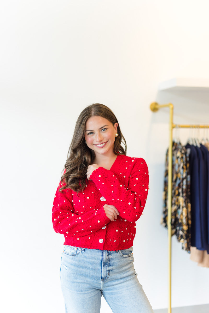 Pearl & Rhinestone Knit Cardigan