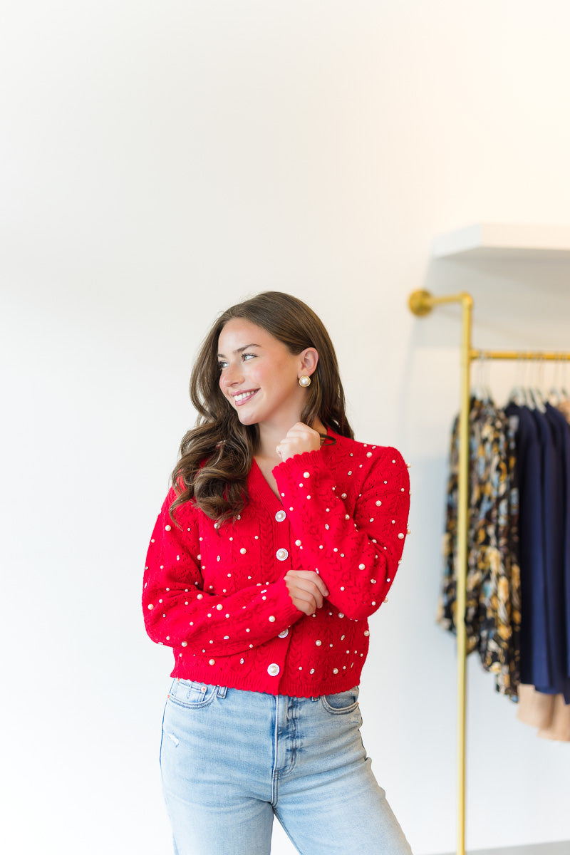 Pearl & Rhinestone Knit Cardigan