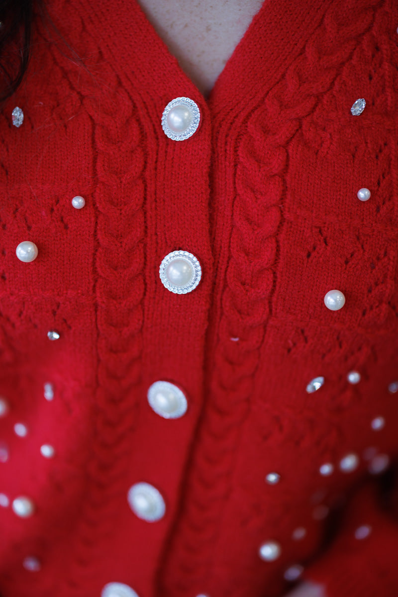 Pearl & Rhinestone Knit Cardigan