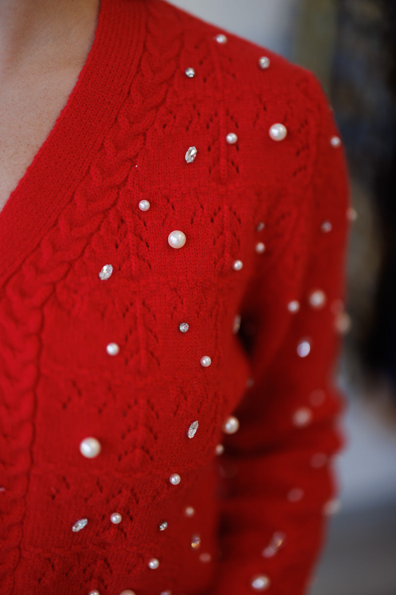 Pearl & Rhinestone Knit Cardigan