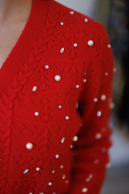 Pearl & Rhinestone Knit Cardigan