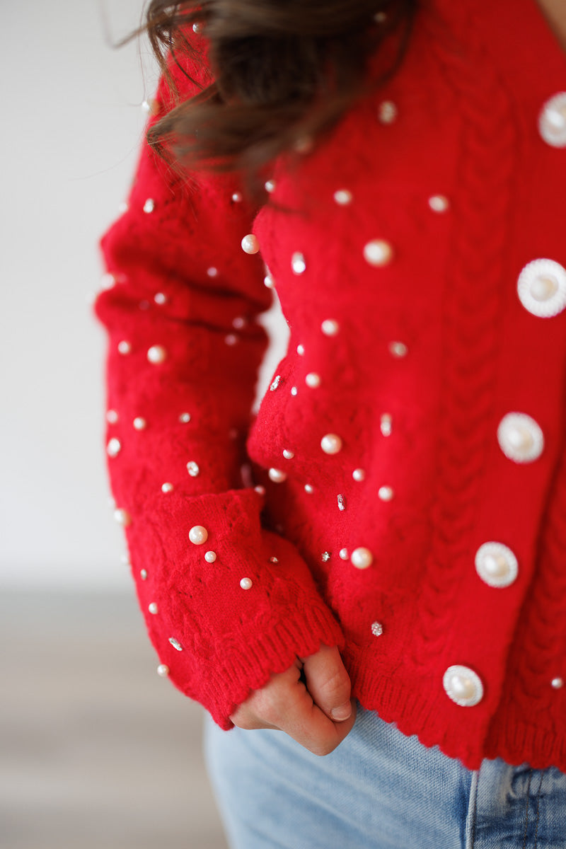 Pearl & Rhinestone Knit Cardigan