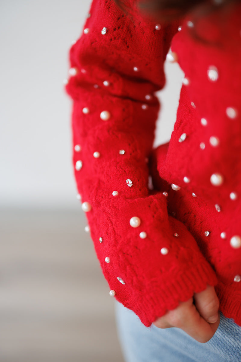 Pearl & Rhinestone Knit Cardigan
