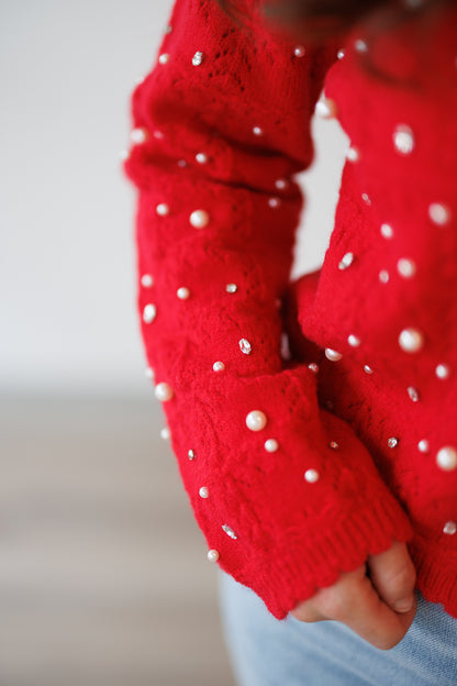 Pearl & Rhinestone Knit Cardigan