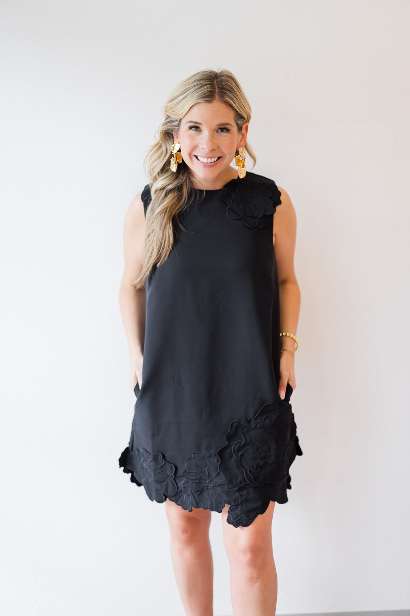 3D Floral Appliqué Sleeveless Shift Dress