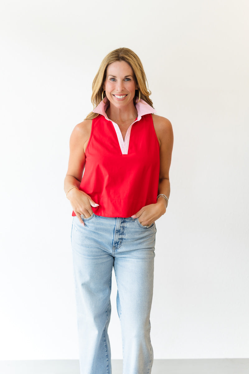 Relaxed Cotton Poplin Collar Top