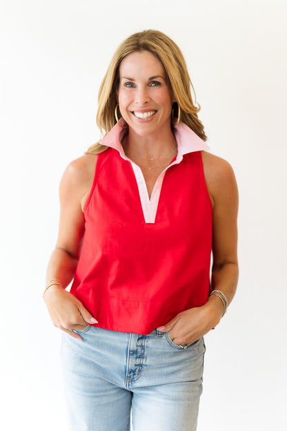 Relaxed Cotton Poplin Collar Top