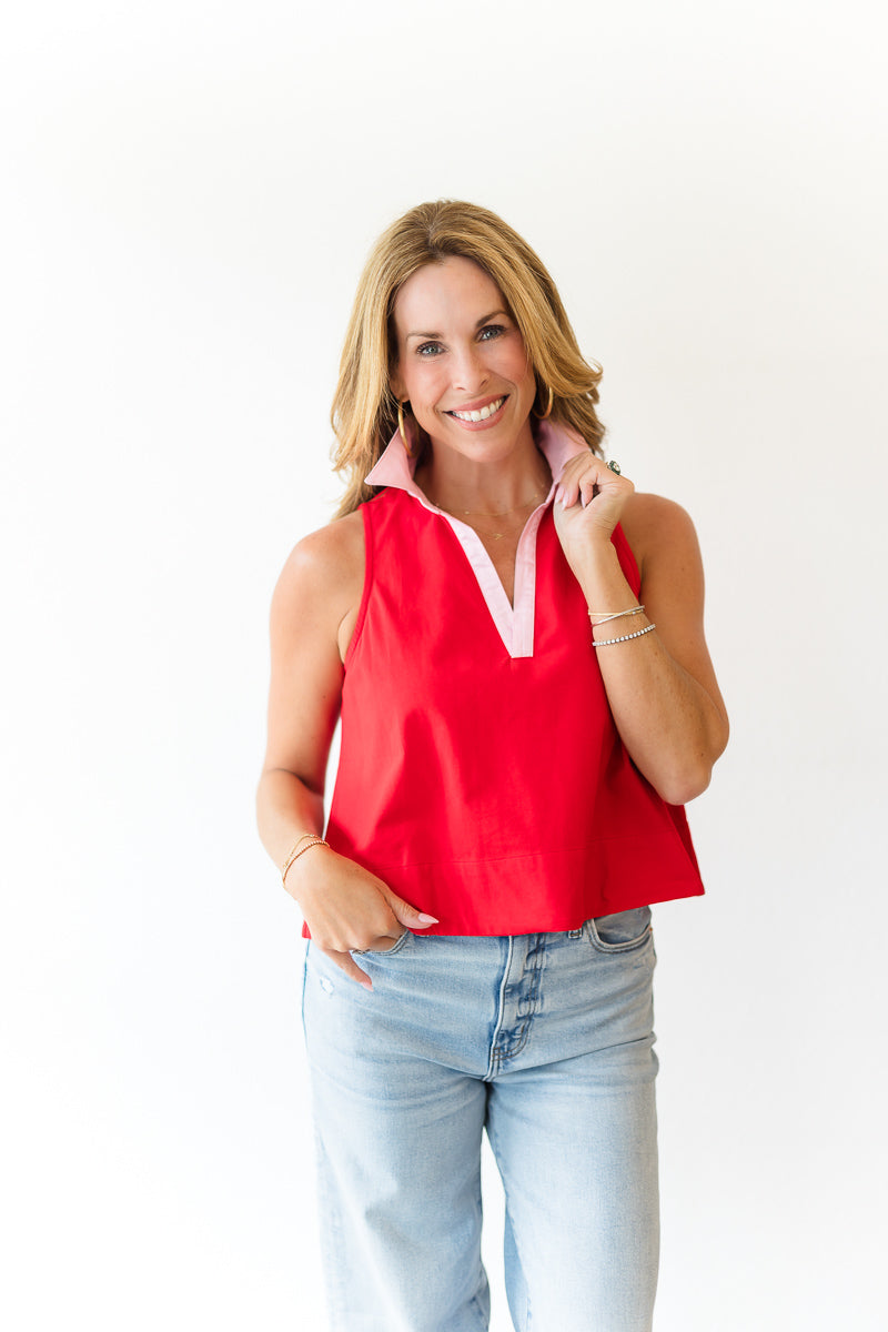 Relaxed Cotton Poplin Collar Top