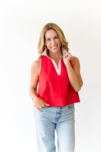 Relaxed Cotton Poplin Collar Top