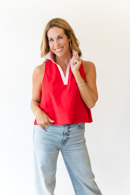 Relaxed Cotton Poplin Collar Top