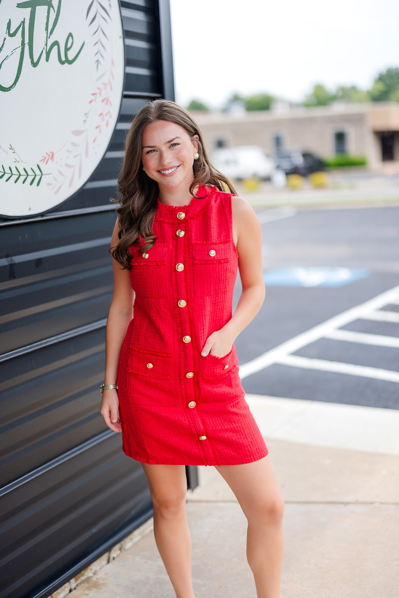 FINAL SALE Tweed Dress in Red