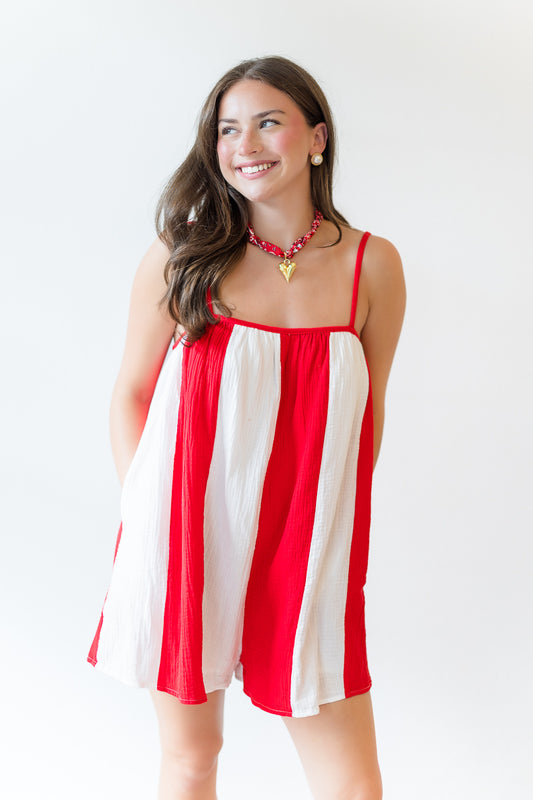 Red & White Striped Romper