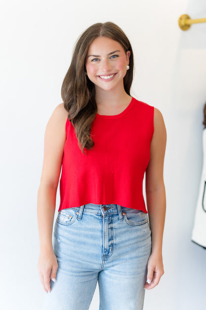 Back Bow Tie Sleeveless Top in Red