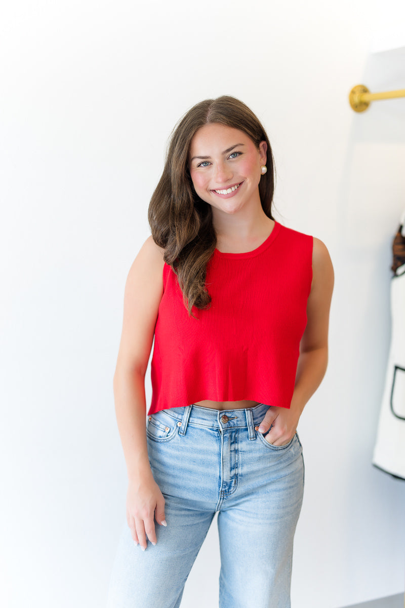 Back Bow Tie Sleeveless Top in Red