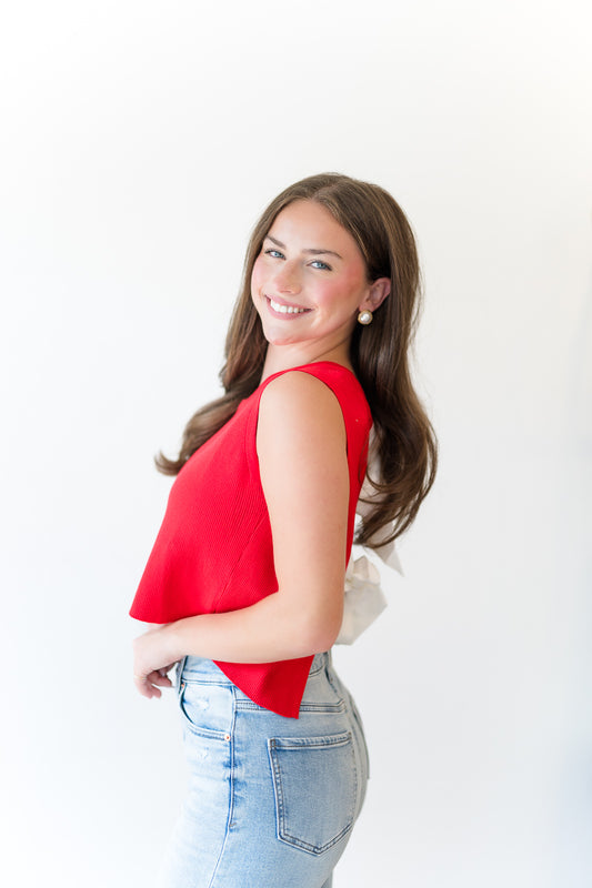 Back Bow Tie Sleeveless Top in Red