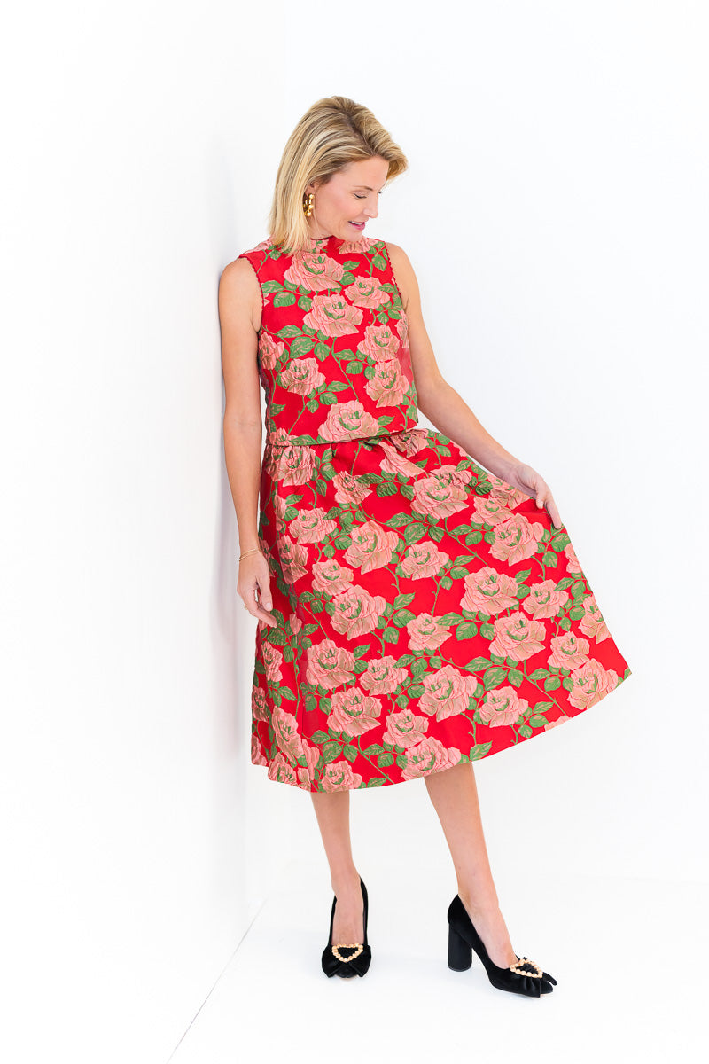 FINAL SALE Tulip Midi Skirt in Red Rose